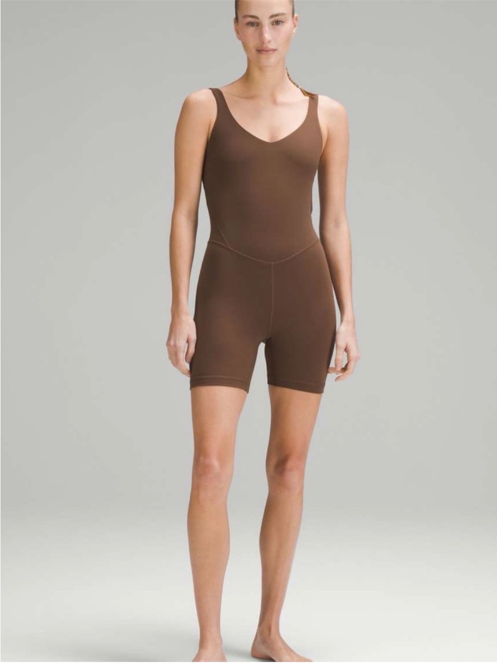Lululemon Align V neck Sleek Women’s Short Romper Brown 8 padded bra - Picture 15 of 16